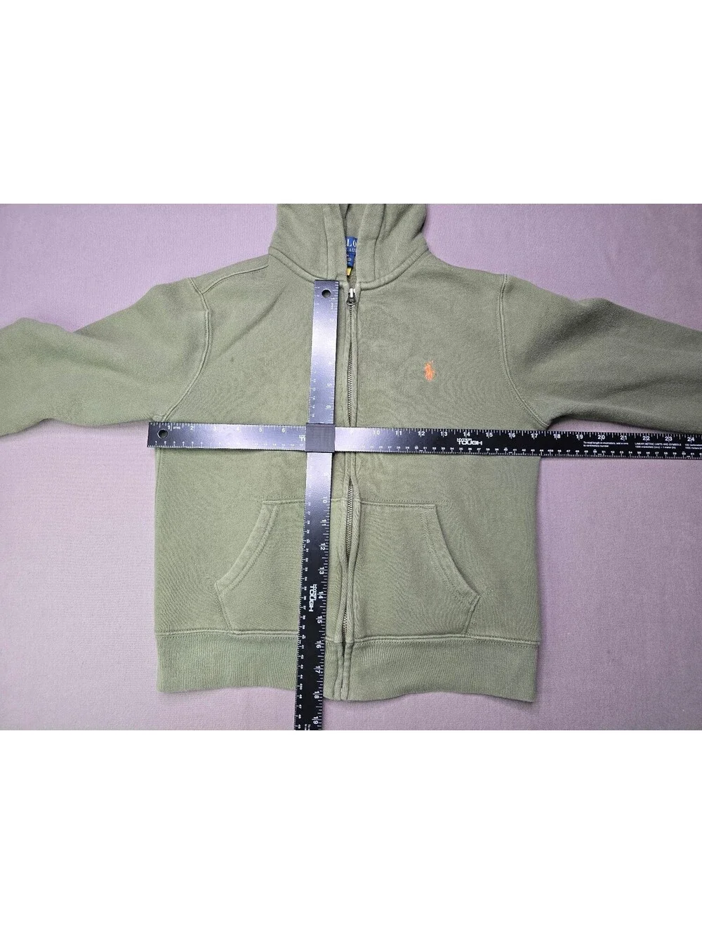 Polo Ralph Lauren Boys M 10-12 Olive Green Full Zip Hoodie Pony Logo Fleece